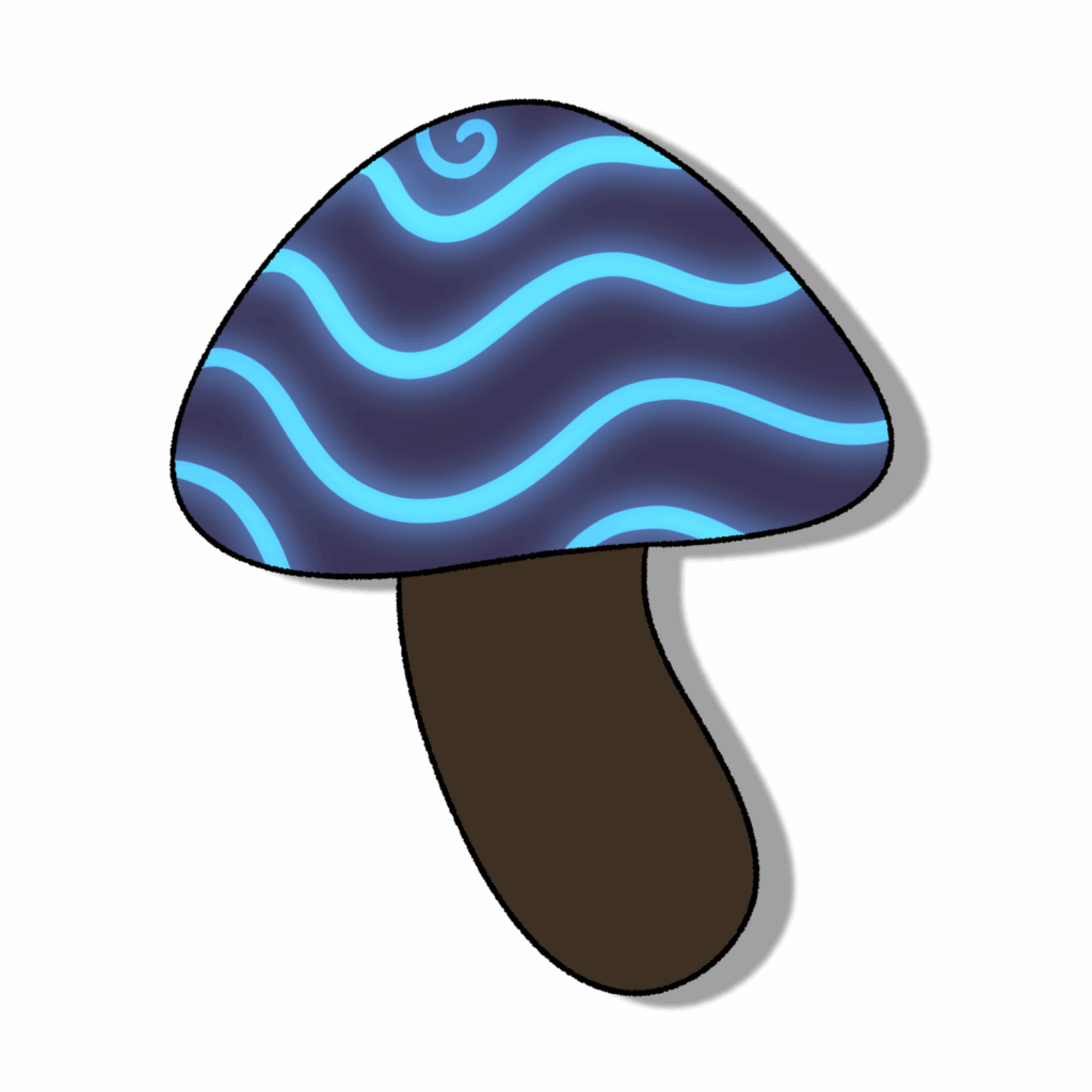 Starter Pilz in dunkel Lila und blau leuchtenden Streifen