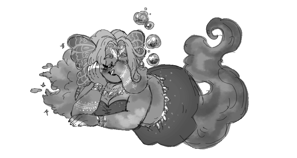 Elefanten Anthro Dame in Schwarzweiß.